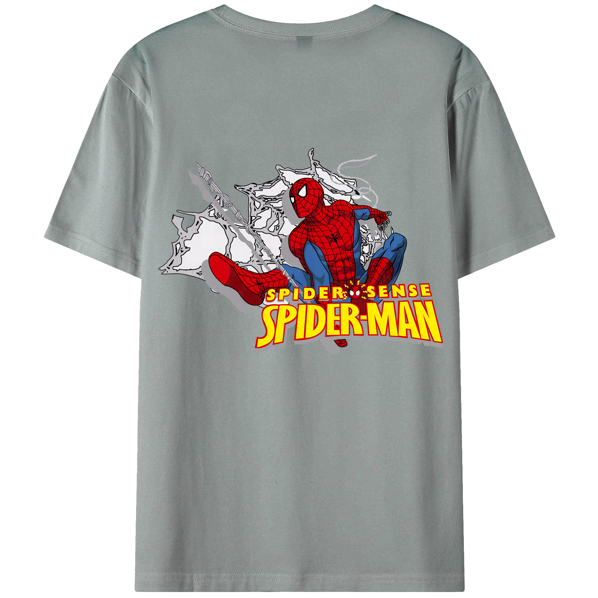 （画像用） Spider Man スパイダーマン 綿100％ メンズ半袖Tシャツ（バックプリント） 通気性